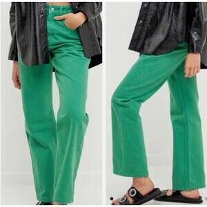 Grey Lab Los Angeles Green Denim Wide Leg Jeans High Rise Medium